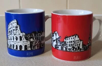 Tazas de café espresso Kitchen Craft Roma y París - Juego de 2, tema de viaje coleccionable Foto 1 de 4