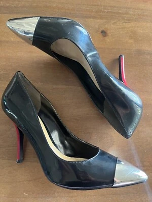 Guess Woman’s Black 3.5" Heels Pumps Red Stem Silver Pointed Toe Size 9M - Image 1 of 4