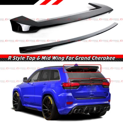 FOR 2013-2021 JEEP GRAND CHEROKEE R STYLE REAR ROOF SPOILER + TAIL GATE MID WING - Image 1 of 4