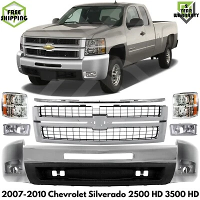 Front Bumper & Headlights Kit For 2007-2010 Chevrolet Silverado 2500 3500 HD Foto 1 de 4