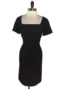 ANN TAYLOR Size 10 TALL Sheath Dress Black Short Sleeve Stretch Ponte Knit - Picture 1 of 4