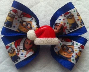 Mädchen Haarschleife 4" breit Weihnachten Minion Agnes Despicable Me blaues Band - Bild 1 von 4