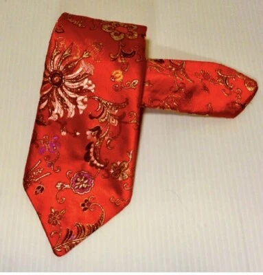 Corbata de seda para hombre 100 % seda asiática clásica roja dorada bordada Foto 1 de 4