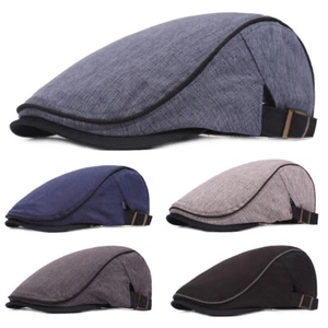 Men’s Stylish Newsboy Beret Black Edge Hats Linen Cotton Casual Outdoor Flat Cap - Picture 1 of 7