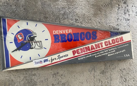 Vintage 1987 NFL DENVER BRONCOS SEALED Pennant Wall Clock 28x11" Old Colors Cover