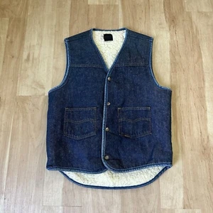 Vtg 60s 70s Denim Vest Blue Jean Jacket Sherpa ROEBUCKS Sears Mens Medium - Picture 1 of 4