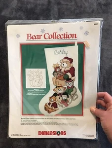 Christmas Dimensions Bear Collection Stocking No Count Cross Stitch 8362 Vintage - Picture 1 of 4