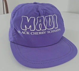 VTG 80s Maui Black Cherry Schnapps Snapback Nylon Hawaii Liqueur Purple Hat - Picture 1 of 7