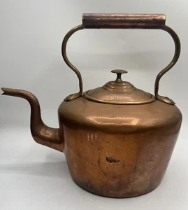 Antique Copper Teapot Tea Kettle 1 Gallon Large Patina Burt Brothers Victorian - Picture 1 of 18