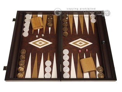 19" Wood Backgammon Set - Wenge with Brown Leatherette Field  | Board Game - Image 1 of 4