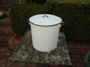 LARGE VINTAGE ENAMEL FEED BIN WHITE AND BLUE - Picture 1 of 7