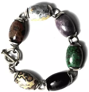Brazalete de plata esterlina México multi piedra ónix jaspe amatista 16 mm palanca 8" - Imagen 1 de 2
