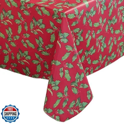 SASTYBALE Christmas Tablecloth Rectangle Vinyl Flannel Backed, Fl - Image 1 of 4