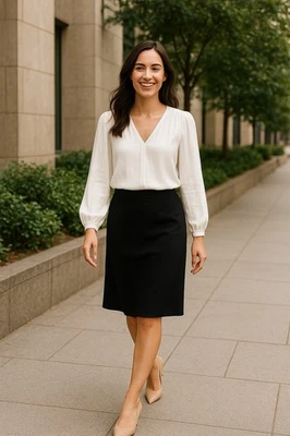 🇮🇹 Giorgio Armani 100% Virgin Wool Black Classic  Made In Italy Pencil Skirt L - Image 1 of 4