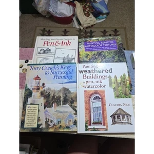 Vintage Painting How To Learning Book Menge 4 Aquarellstift Tusche Farbe Skizze - Bild 1 von 5