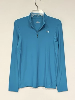 Under Armour ColdGear 1/4 Zip Pullover Top Womens Sz Large Turquoise Long Sleeve - Image 1 of 4