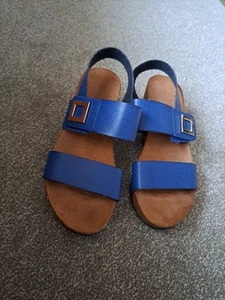 Lunar Blue Leather Wedge Sandals Size 5 (38) - Picture 1 of 4