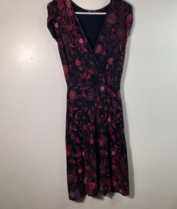 Womens Betsy Johnson Floral Dress Faux Wrap Top Black Red Knit S Viscose Spandex - Picture 1 of 10