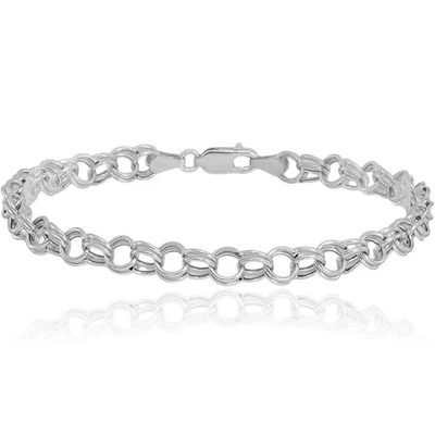 14K Solid White Gold Double Link Charm Bracelet - Image 1 of 4