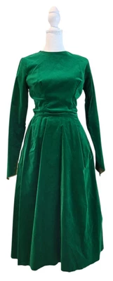 Vintage Rare 1960s ILGWU Green Union Made Pleated Velvet Dress Unfinished Hem - Image 1 of 4