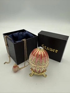 Vintage STAUER Rose Egg Trinket Box w/ Matching Necklace 55085 NIB - Picture 1 of 6