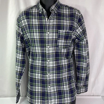 J Crew Grande Para Hombre Indian Madras Calce Ajustado Botones A Cuadros Largo Slv Azul Verde Foto 1 de 4