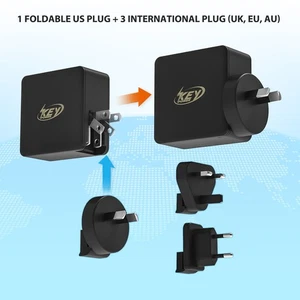 60W USB C Travel Adapter, Foladable Fast GaN Charger with US/UK/EU/AU 4 Plugs - Picture 1 of 7