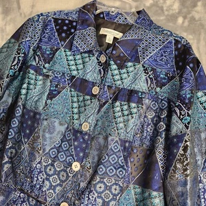 Giacca blazer Coldwater Creek donna XL blu patchwork paisley cottage artsy - Foto 1 di 10