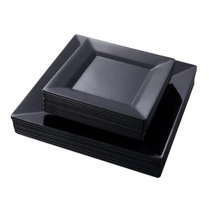 60 Pack Black Square Plastic Plates 9.5'' Dinner 6.5'' Dessert/salad Classic D - Picture 1 of 7