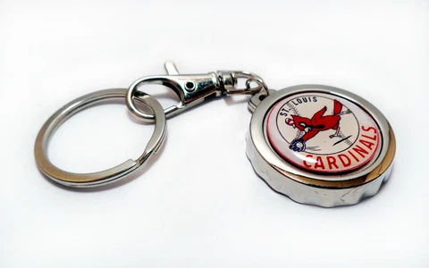 Vintage Logo ST LOUIS CARDINALS Bottle Cap Opener Key Chain / Key Ring Handmade Cover