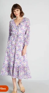 Abito midi MODCLOTH lavanda floreale increspato per fiori taglia 8 nuovo con etichetta - Foto 1 di 10
