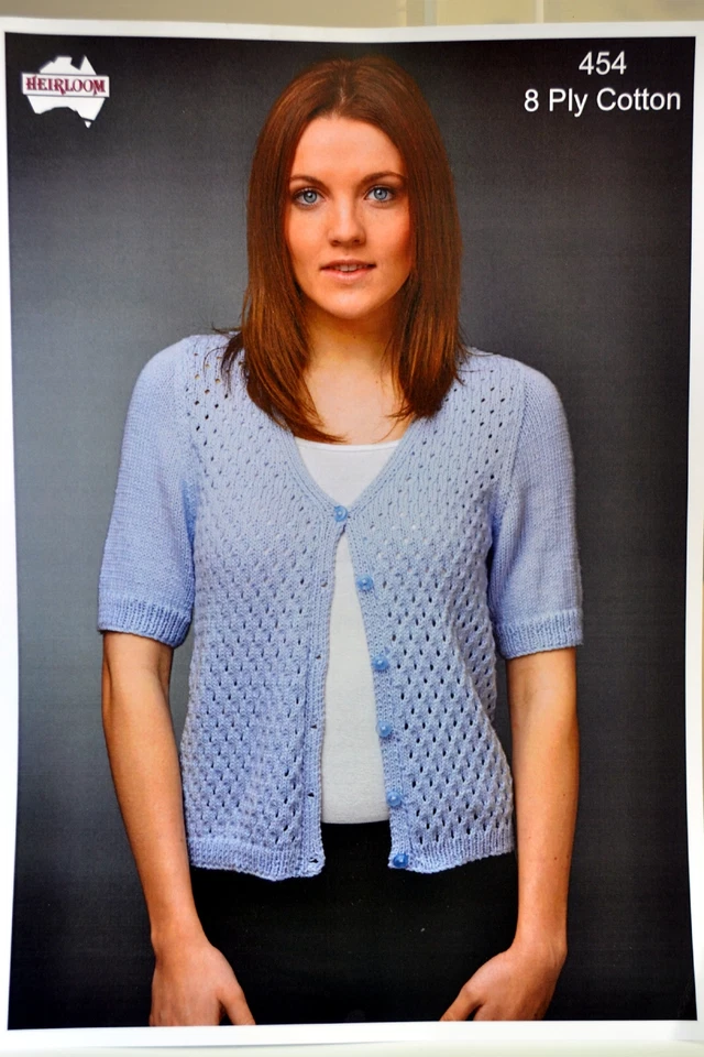 Heirloom Short Sleeve Cardigan in 8 ply Cotton - Leaflet 454 - Image 1 of 1