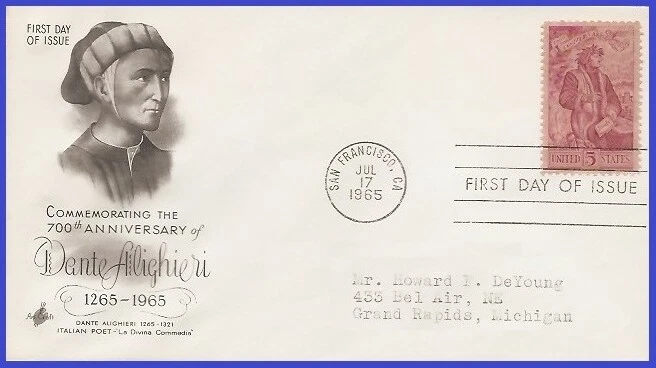 USA5 #1268 ADDR ARTCRAFT FDC   Dante Alighieri - Image 1 of 1
