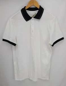 Burberry Men’s Medium White Polo Shirt Black Collar Cotton Short Sleeve READ  - Picture 1 of 7