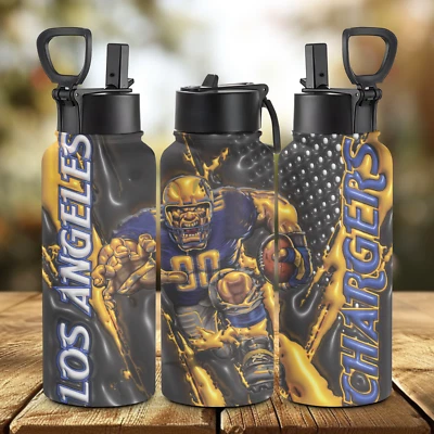 Botella de agua deportiva Los Angeles Chargers 32 oz con frasco aislante de paja y mango Foto 1 de 3