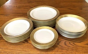 23 Limoges France Elite Gold Trim Dinner Salad Bread & Butter Plates Soup Bowls - Picture 1 of 23