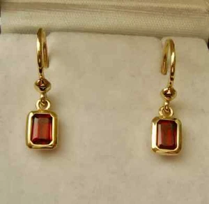 18k Solid Yellow Gold 1.00Ct Natural Red Ruby Hook Drop Dangle Women's Earrings - Picture 1 of 12