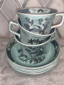 Vintage 8 Pc Adams Ming Toi Ironstone 3 Cups 5 Saucers Plates England Calyx Ware - Picture 1 of 12