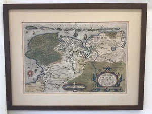 C. 1568 Abraham Ortelius Map Of Friesland 21 x 27.5” Rare Framed - Picture 1 of 5