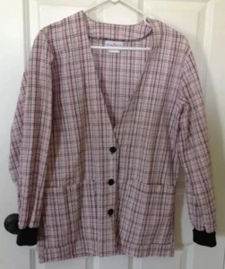 Women's scrub jacket Peaches Uniform X-Small -pink, Black ,white Pattern - Picture 1 of 3