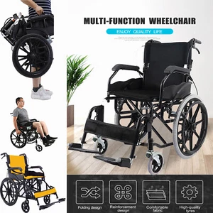 20“ Wheelchair Self Propelled Folding Lightweight Transit Travel Wheelchair - Picture 1 of 19