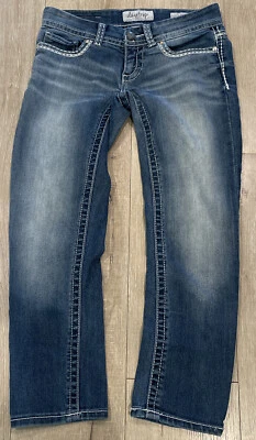 Pantalones capri Daytrip para mujer 26 azules lavado medio Aries pantalones de mezclilla capri Foto 1 de 4