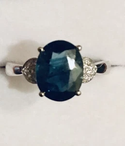 Anillo de diamantes de oro blanco liso de 14 K zafiro natural 2,41 CTW - Imagen 1 de 12
