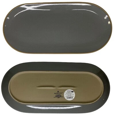 Hearth & Hand Oval Platter Stoneware Gray Exposed Rim 15” Magnolia Serving Tray - Image 1 of 4