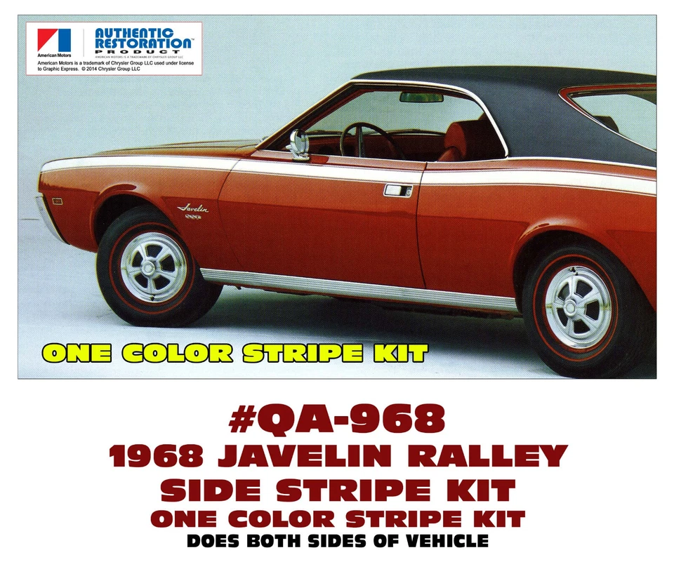 QA-968 1968 AMC - MOTORES AMERICANOS - CALCOMANÍA A RAYAS JABALINA RALLY - UN COLOR Foto 1 de 1