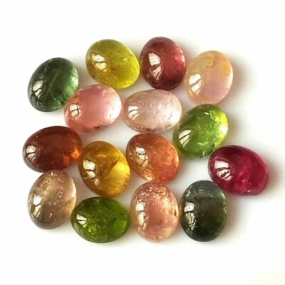 7X9 mm Oval Tourmaline Cabochon Natural Multi Color Wholesale Gemstone 15 Pieces - Image 1 of 4