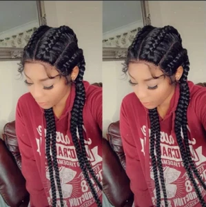 Women 34'' Long Black Braided 360 Lace Front Wigs Box Braids Wig Twisted Braids - Picture 1 of 10