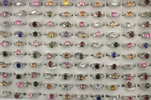 35pcs Wholesale Mixed lots Cute Lady's Fashion Cubic Zirconia Silver P Rings - Picture 1 of 9