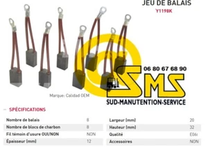 KIT 8 BALAIS CHARBON 12 * 20 * 32 mm MOTEUR FENWICK LINDE CHARIOT ELECTRIQUE - Picture 1 of 1