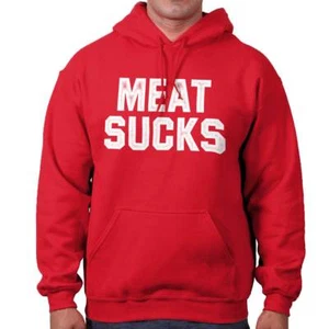 Vegan Vegetarian Activist Meat Sucks Protest Hoodie Hooded Sweatshirt Men Women - Picture 1 of 12